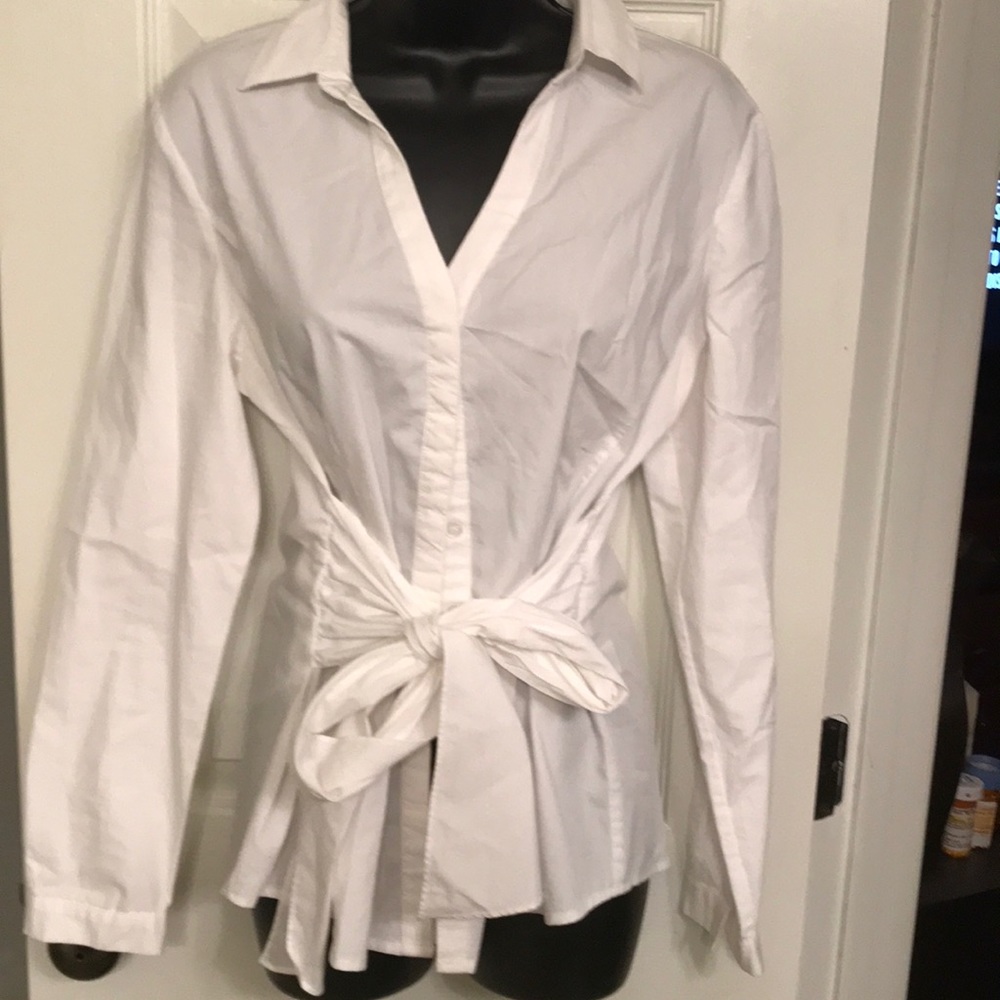 White, front bow button down